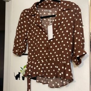 Reformation polka dot blouse brown and white size 4
